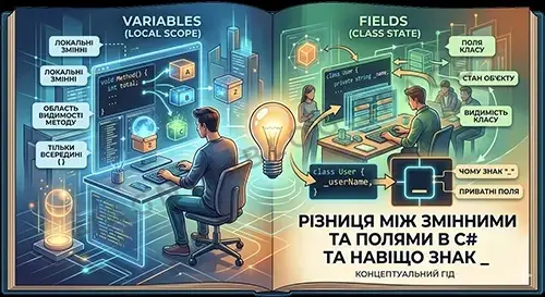 Принципова схема різниці змінної та поля в коді